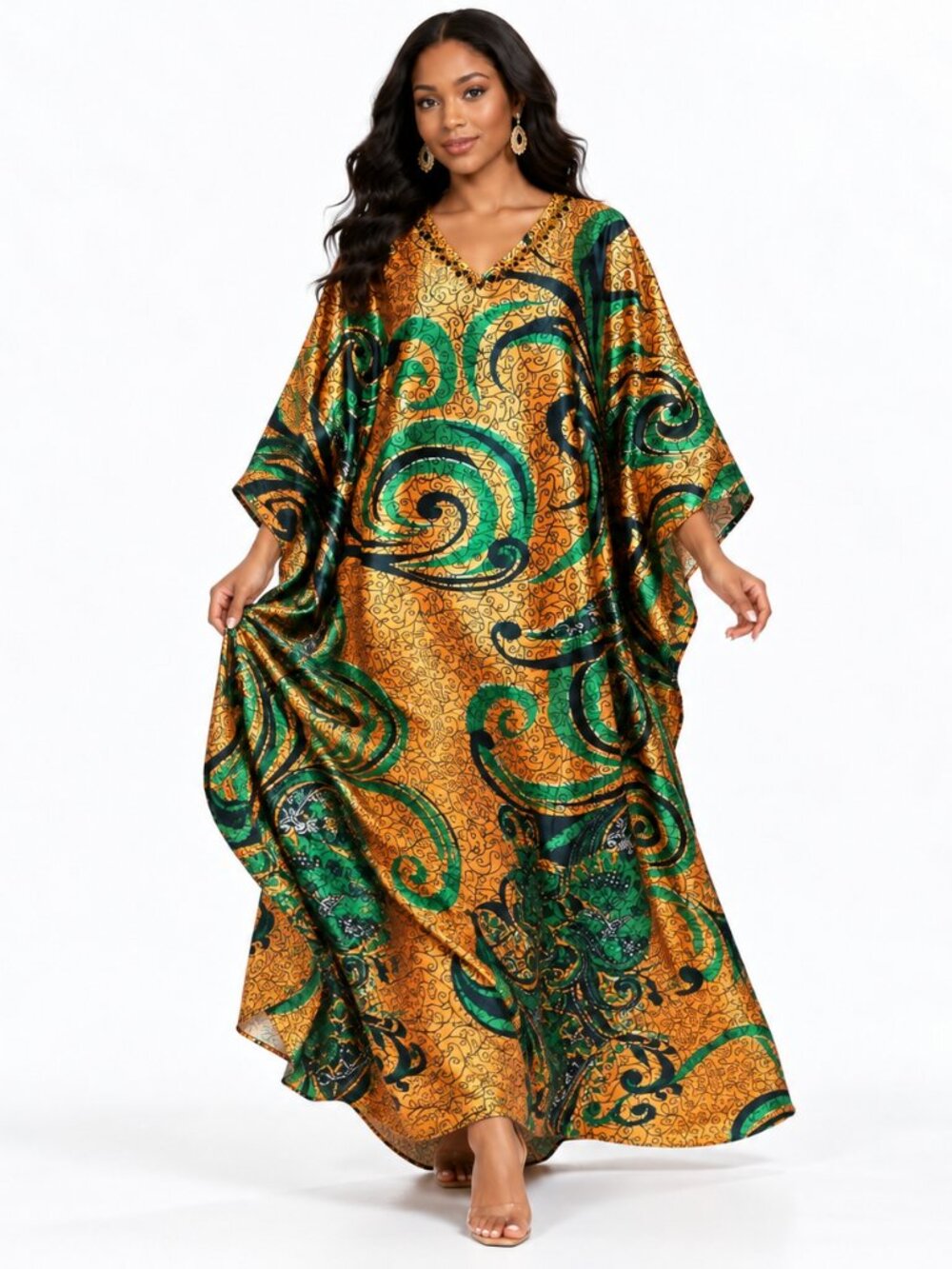 Women’s Kaftan Maxi Dress One Size Lightweight Oversized Beaded Flowing Gown